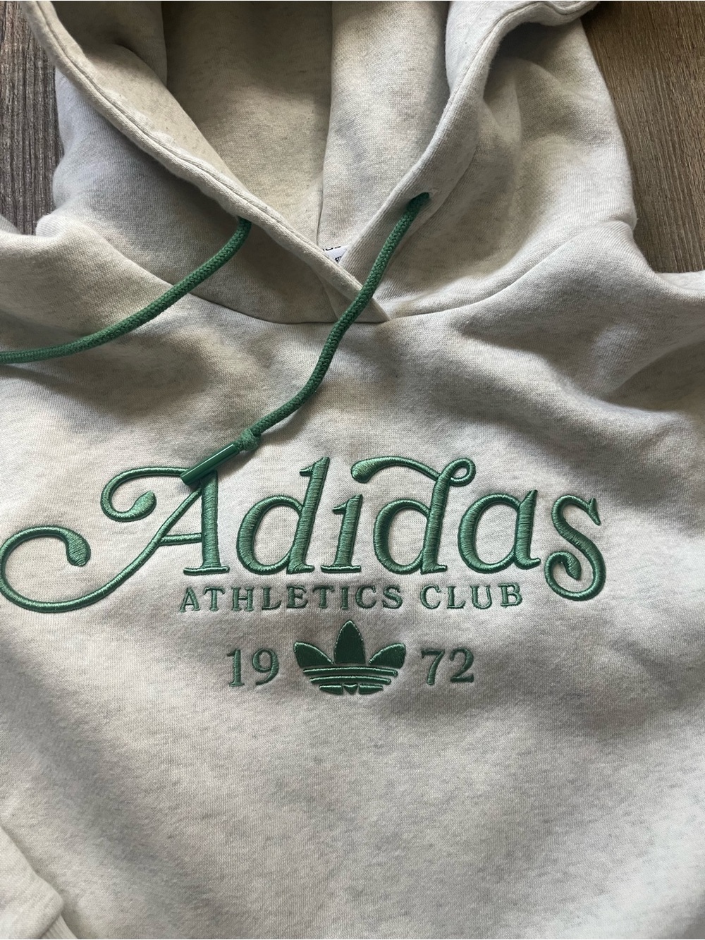 adidas originals Gray Hoodie with Green Logo and Trim - Athletics Club Pullover - Picture 2 of 4